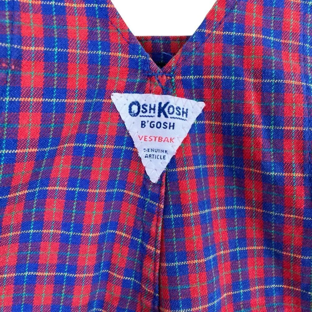 Oshkosh B'Gosh Babys 24 Months Vintage 90s Plaid Overalls Paper Tag Made in USA